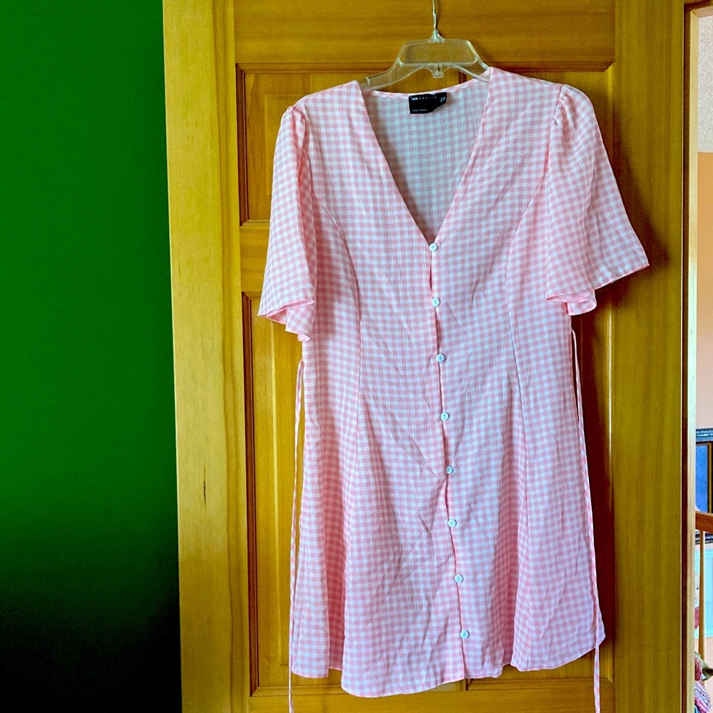 NWOT Pink Gingham Button-Down Dress